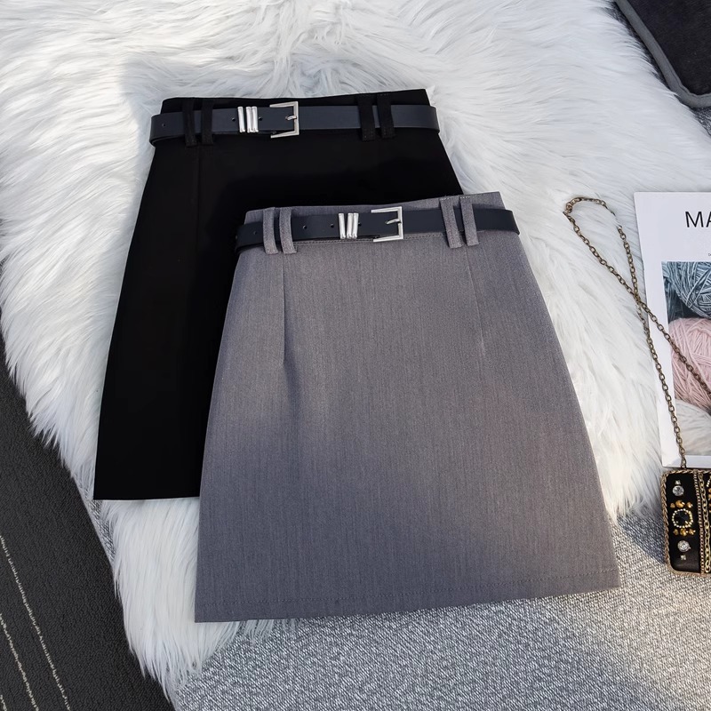 Black Skirt Women's 2024 Autumn New High Waist Large Size Grey Anti-slip Split Shorts A- line Hip Skirt