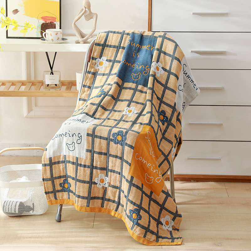 Picture of Wholesale Colored Cotton Four-Layer Gauze Bath Towel Absorbent Adult Couple Household Bath Towel Four Seasons Cartoon Cotton Bath Towel