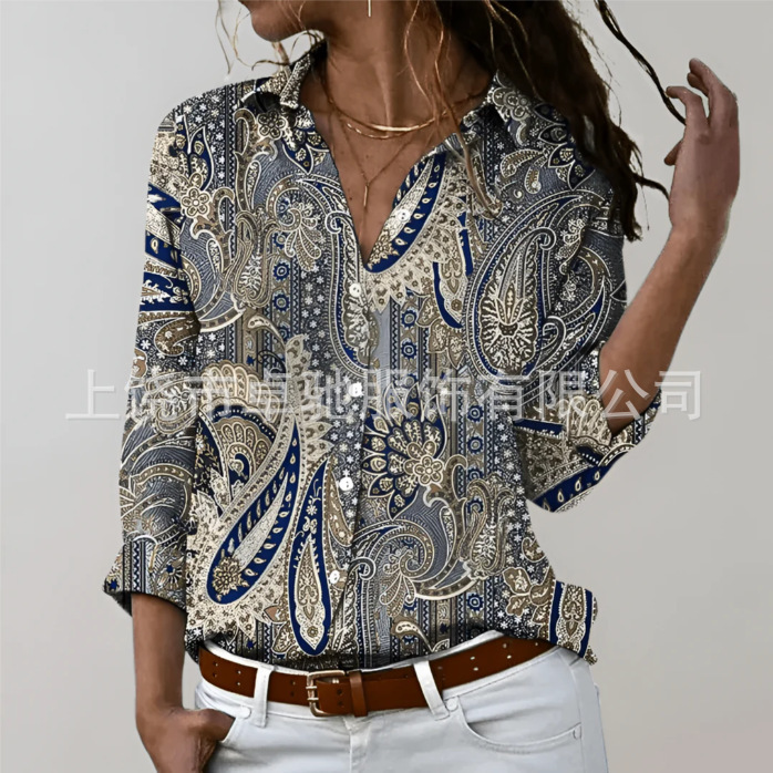 Picture of 2025 New Women's Long Shirt Women's Summer European and American Trend Long Sleeve Shirt Printed Pattern Printed 3D Shirt