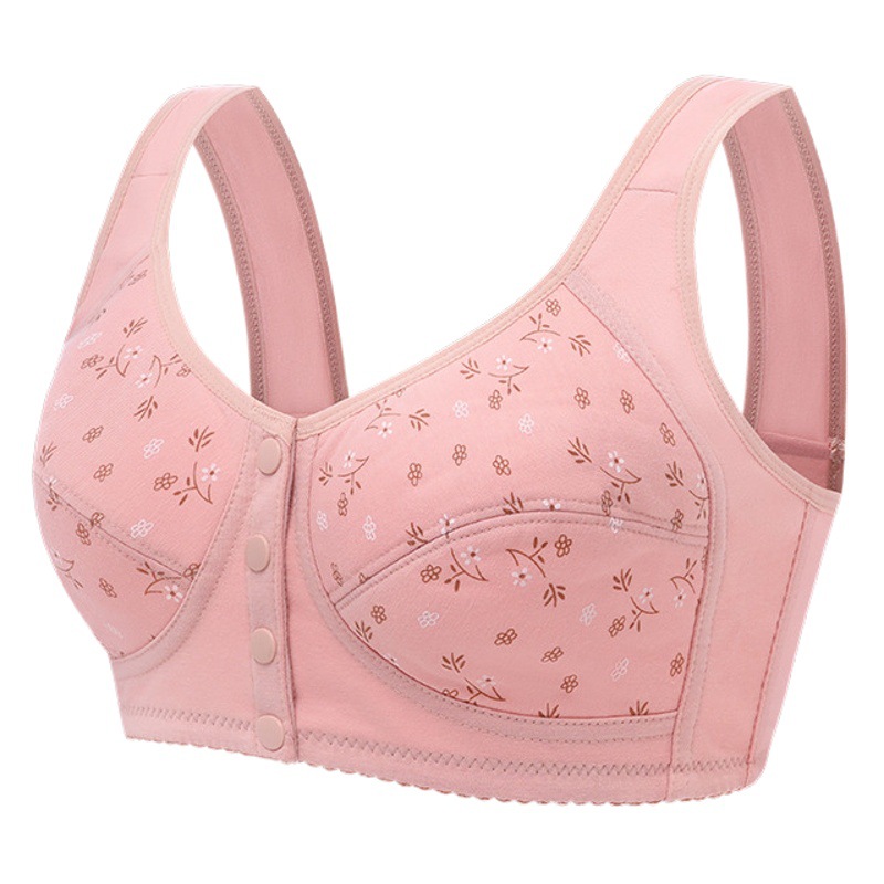 172# printed front buckle underwear women's soft cotton vest middle-aged and elderly bra plus size wireless underwear women