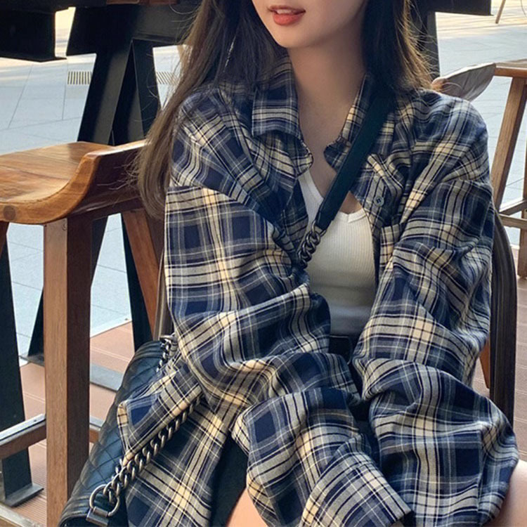 2024 Spring and Autumn Women's Beautiful Shirts Lazy Style Retro Plaid Tops Korean Style Tops Casual and Easiest for Match