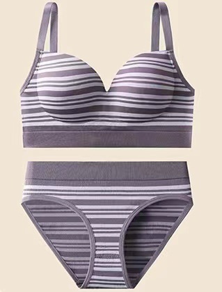 Picture of New French striped sexy back suit bra briefs comfortable wireless back breasted chest wrap for women