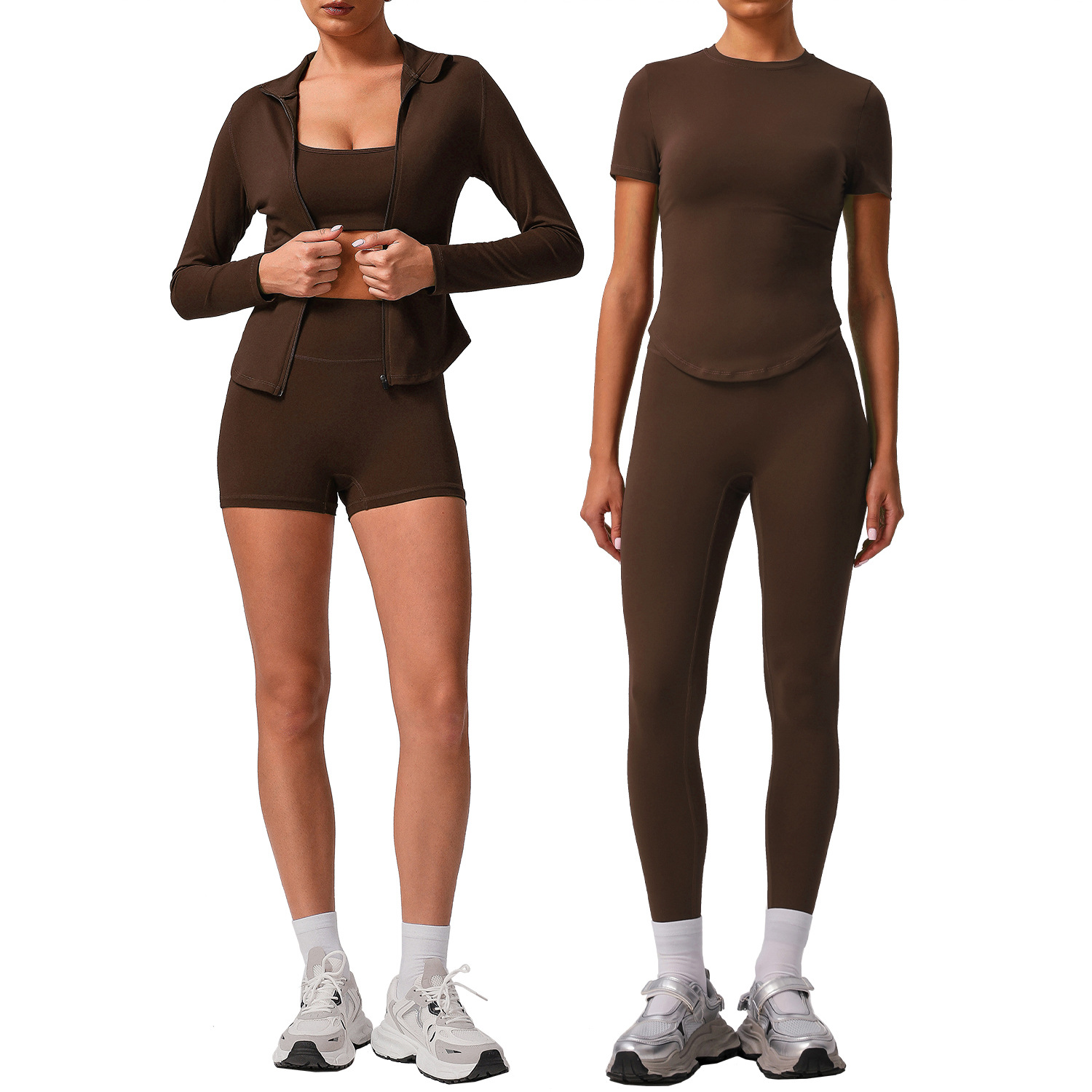 Picture of European and American Solid Color Tight Naked Yoga suit High Elastic Breathable Fitness Clothes Outdoor Body Shaping Running Sports suit Women