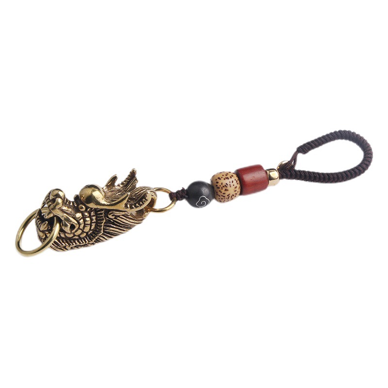 Brass Old Dragon Head car key chain pendant fortune Zodiac dragon pendant small bronze stall supply wholesale