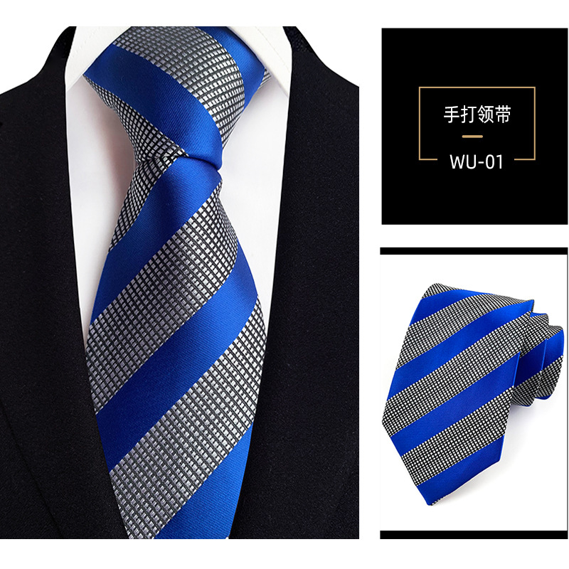 Picture of Men's Tie Jacquard Silk 8cm Hand Tie Professional Dress Interview Business Stripe Tie Men's in stock Wholesale