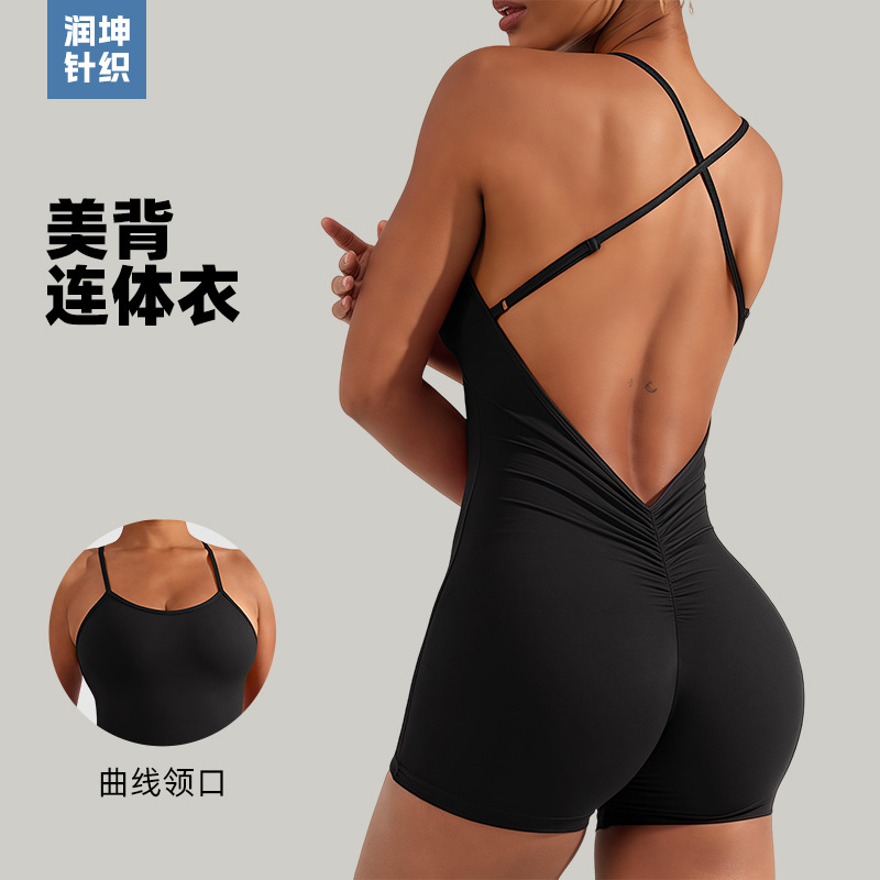 European and American Sexy Cross-Back Suspender Jumpsuit Elastic Tight Sports Running Yoga Suit