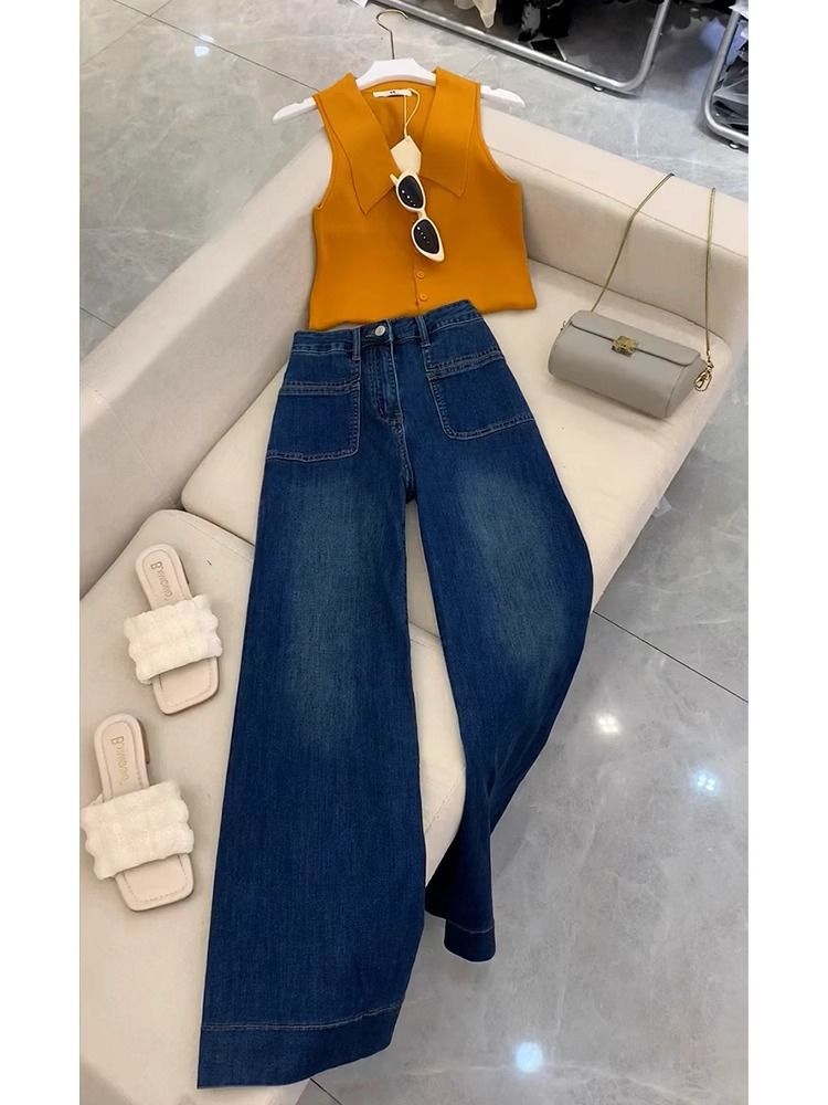Autumn 2024 New High Waist Slimming Straight Leg Pants High-end Loose Draping Retro Blue Slimmer Jeans for Women