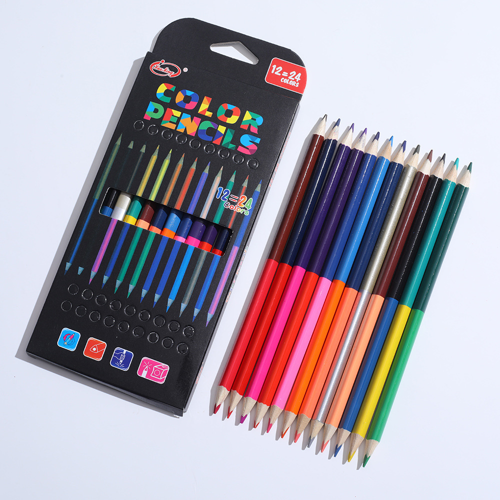 Cross-border two-color pen two-color color lead 12 24-color two-head core color pencil oily color lead children's pencil