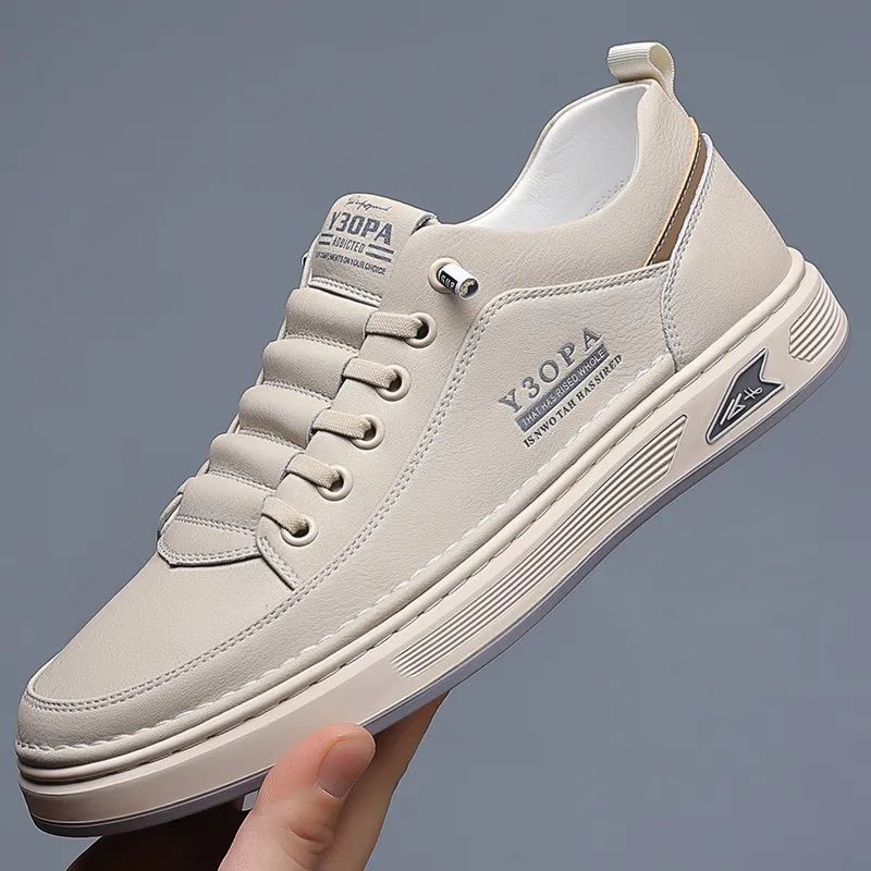 [100 cowhide] 2024 new men's leather breathable casual leather shoes soft bottom non-slip slip slip-on small white shoes
