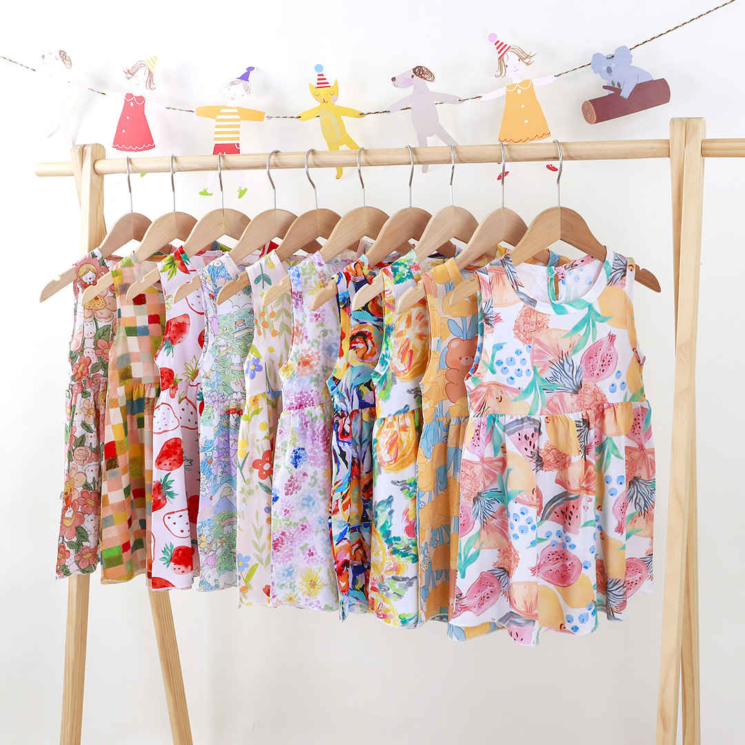 Girls' Dress Cotton Silk Summer New Style Medium and Large Children's Princess Dress Vest Dress Korean Style Girls' Dress Children's Clothing Wholesale