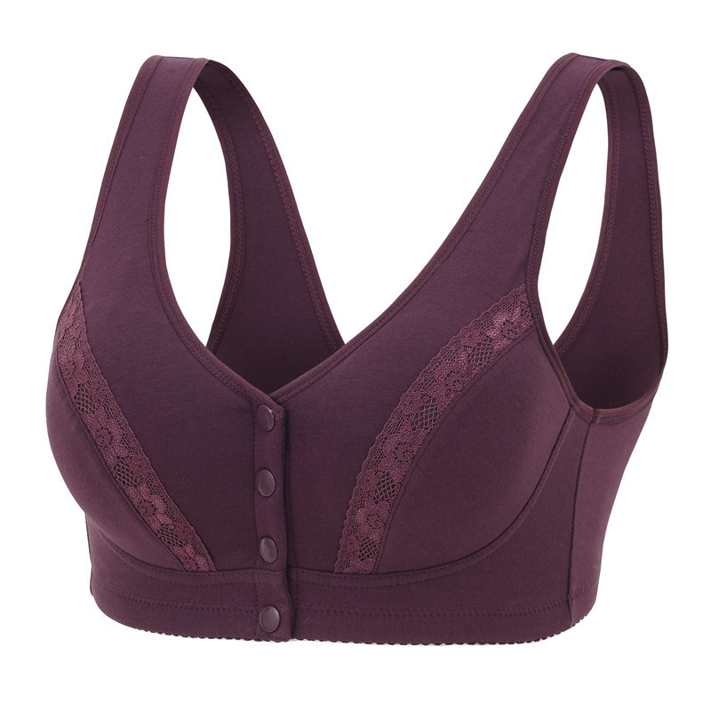 Picture of Mom's Underwear Women's Bra No Steel Ring Vest Thin Front Buckle Middle-aged and Elderly 50-year-old plus size Breathable Bra