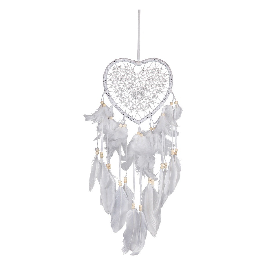 Cross-border hot selling peach heart gift dream catcher decorative pendant white feather handmade home decoration wall decoration