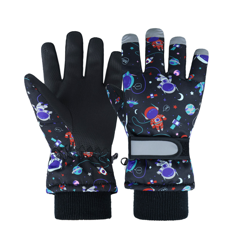 Picture of Children's ski gloves winter children cycling non-slip wear-resistant fleece-lined warm gloves windproof waterproof reflective gloves