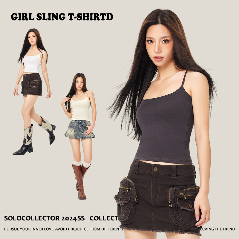 2025 New Style Spice Girl Camisole Women's Base Outer Wear Sleeveless Top All-match Sexy Student Inner American Style Trendy