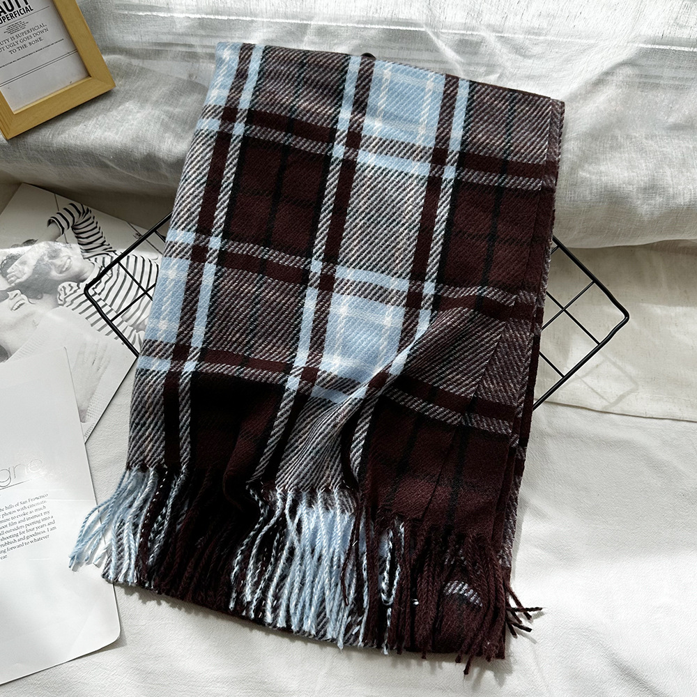 Picture of New Black and White Plaid Scarf Women's Korean Style Winter Warm All-match Imitation Cashmere Scarf Shawl High-end Couple Scarf