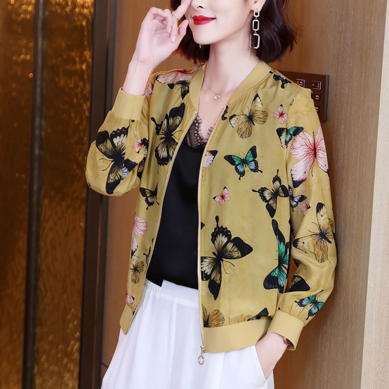 Picture of Chiffon thin air conditioning sun protection coat women's Korean-style long-sleeved zipper baseball uniform printed loose short coat