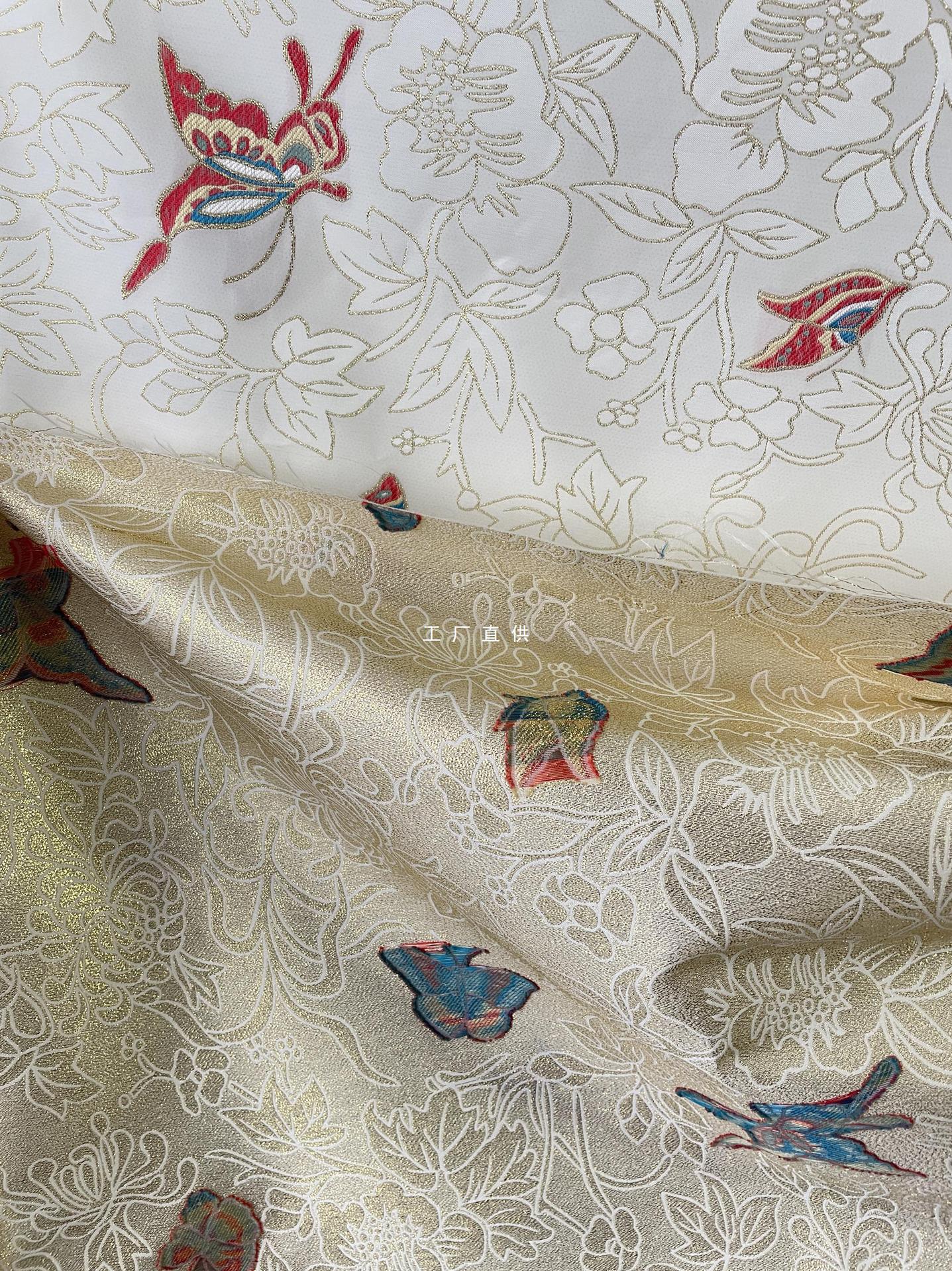Brocade Cloth Colorful Butterfly White Phnom Penh Dark Pattern Flower Brocade Jacquard Fabric New Chinese Style Garment Design Cloth