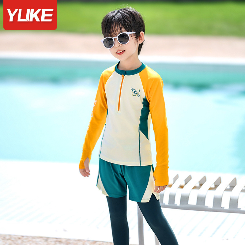 Picture of Children's Swimwear Boys Summer Long Sleeve Trousers Split Sun Protection Boys Middle and Big Children Students Hot Spring Swimming Equipment