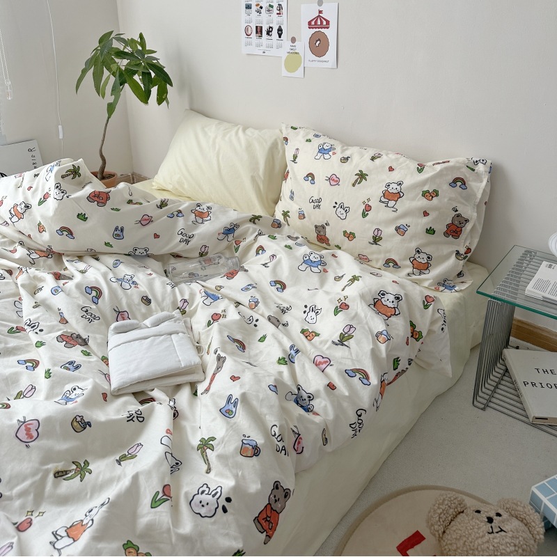 Picture of Small fresh pastoral style cotton bed four-piece set cotton bed sheet quilt cover quilt cover bed hat dormitory three-piece set