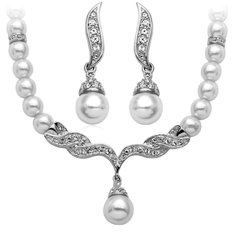 European and American cross-border jewelry Bridal Pearl necklace 3-piece crystal diamond short clavicle neck necklace suit