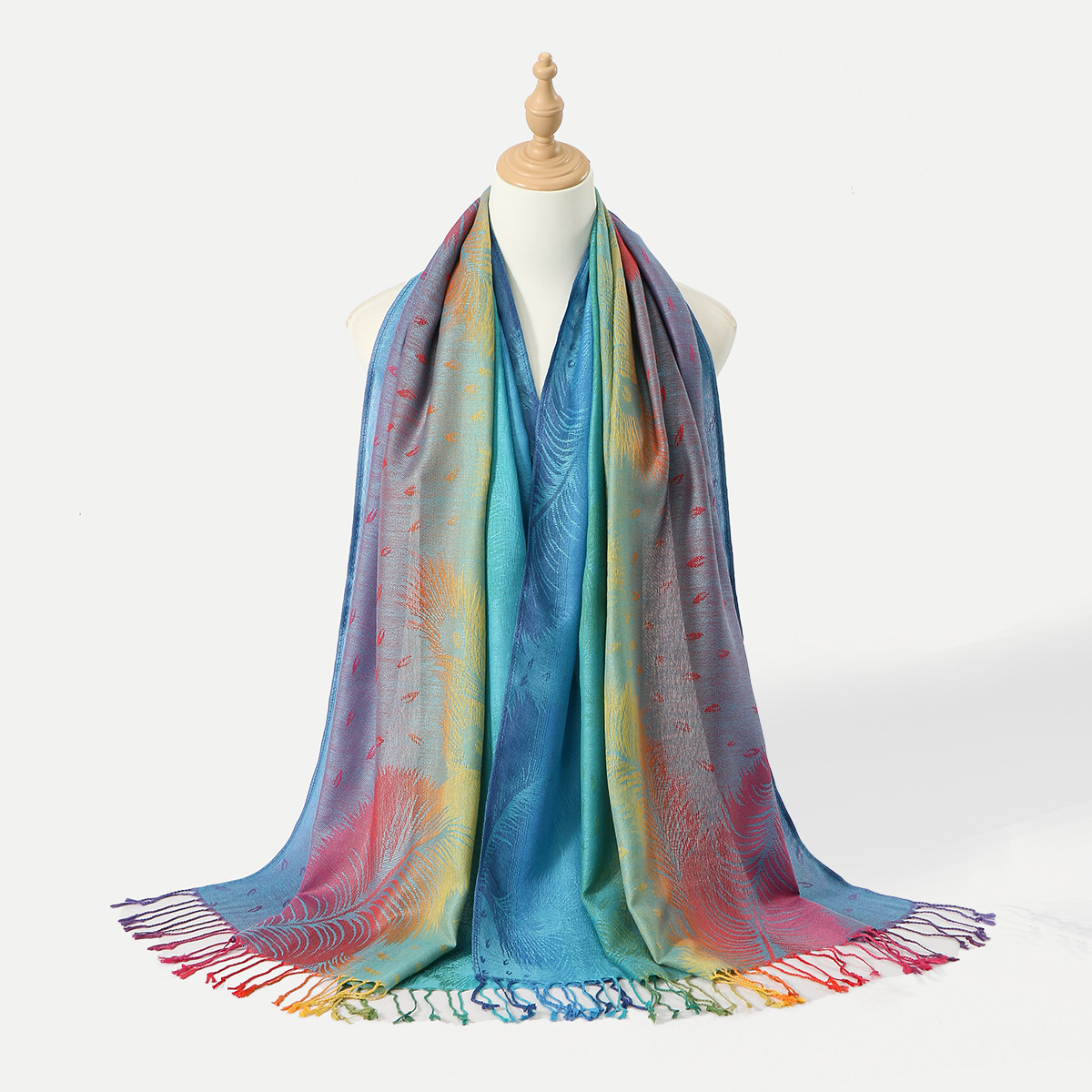 Picture of Amazon Same Style Ethnic Style Color Cashew Embroidered Long Scarf Rainbow Gradient Tassel Scarf Shawl Women's Bag Turban