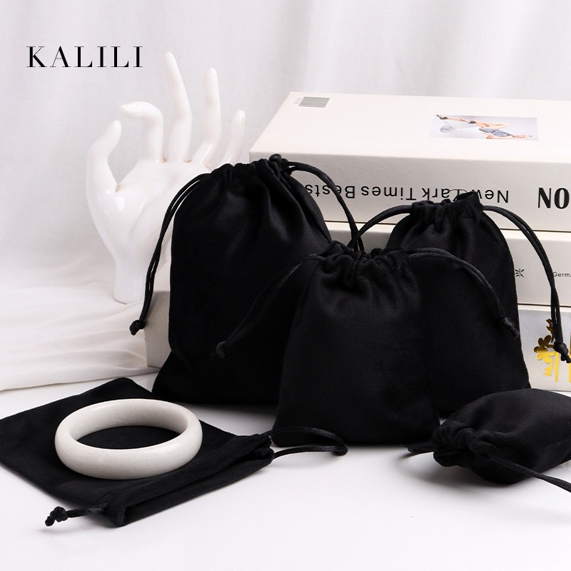Solid color cotton soft black plush cloth bag jewelry storage bag drawstring drawstring cloth bag printed logo