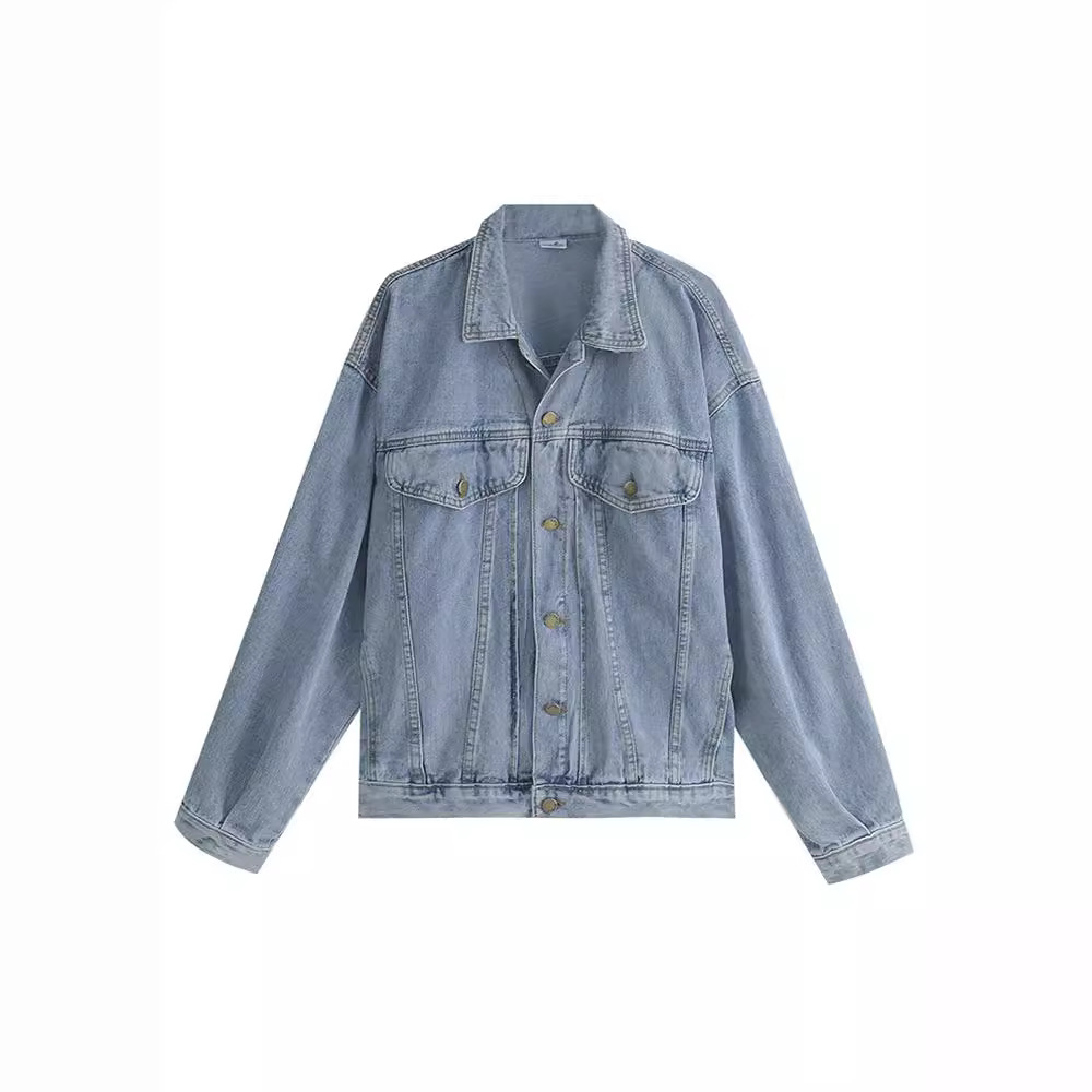 Picture of Denim Coat Women's Spring and Autumn New Korean Style Loose Slimming Lapel Long Sleeve Top Student's All-match Work Jacket