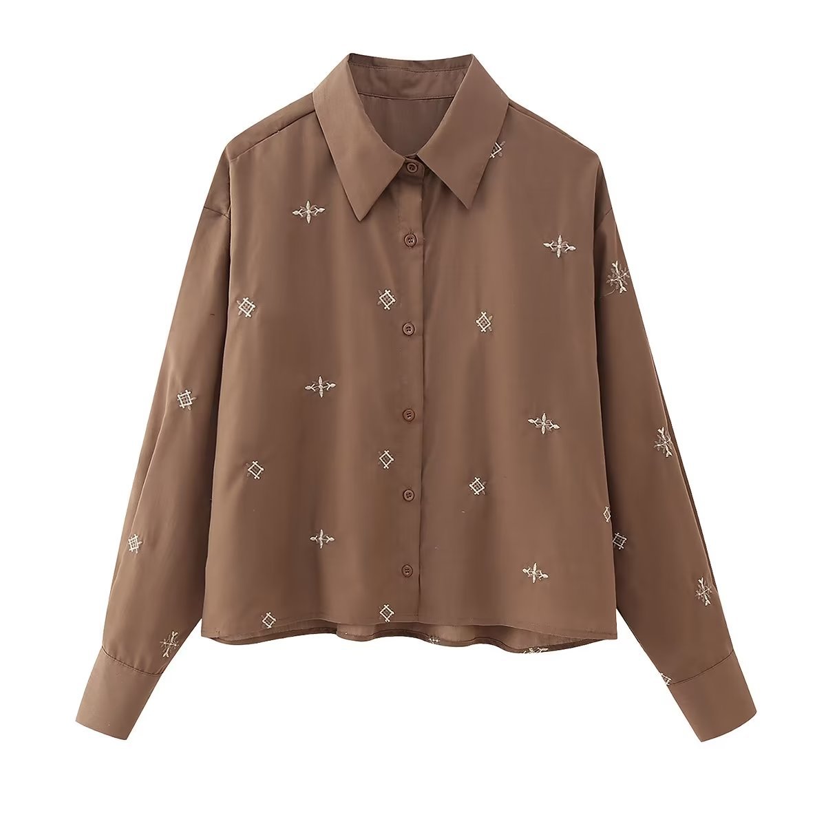 Cross-border wholesale European and American 2023 Autumn New slim fit embroidered short long sleeve shirt