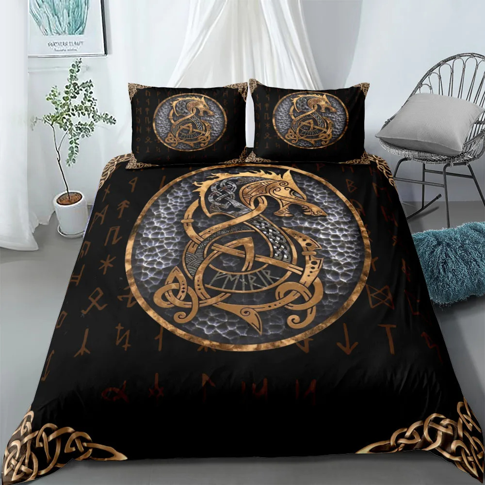 Viking printed duvet cover suit ancient myth theme bedding suit European and American Foreign trade three-piece set