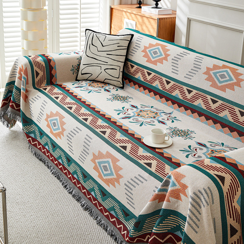 Bohemian Cotton and Linen Ethnic Style Sofa Towel Sofa Cover Blanket Outdoor Camping Style Blanket Geometric Full Cover Sofa Cover