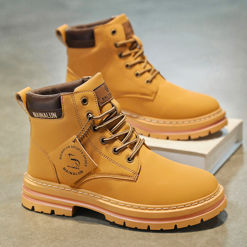 Cross-border foreign trade plus-size men's shoes, Martin boots, men's autumn/winter high-top thick-soled hiking shoes, ankle boots, hiking boots, large yellow boots