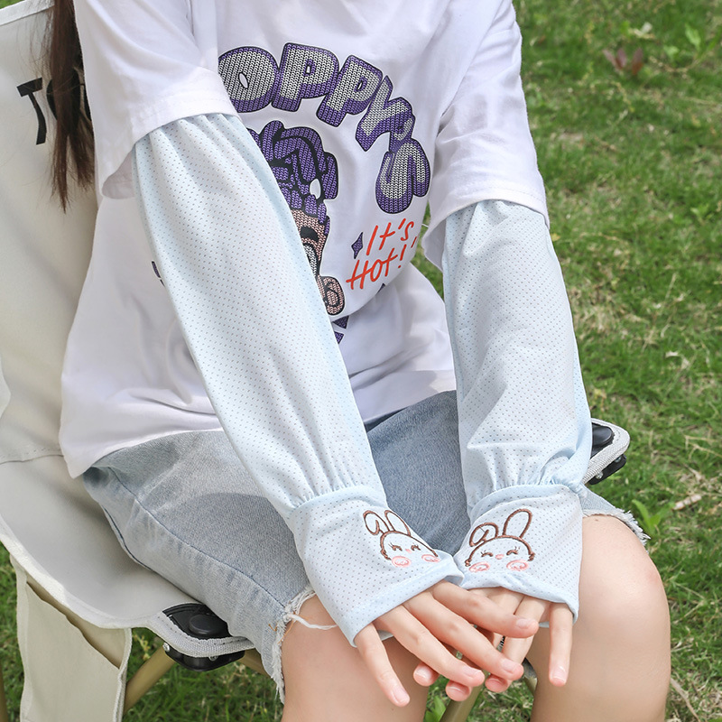 Children's Summer Ice Silk Sunscreen Sleeves Outdoor Driving Anti-Uv Rabbit Ice Sleeves Loose Wholesale Arm Sleeves