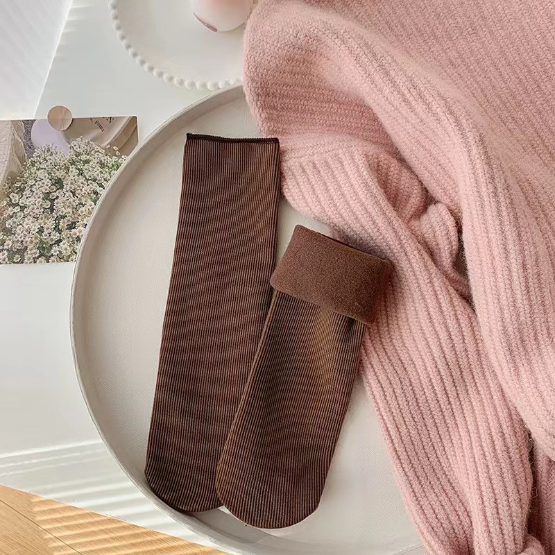 Picture of Socks Women's Autumn and Winter Mid-size Socks Solid Color Cotton Socks fleece-lined Thickened Warm Snow Socks Sleep Socks Floor Socks Zhuji