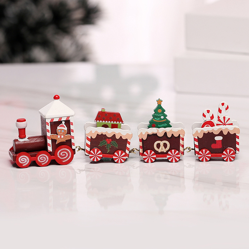 Picture of Strict selection of Christmas decorations Christmas wooden train children's kindergarten Christmas gift window ornaments