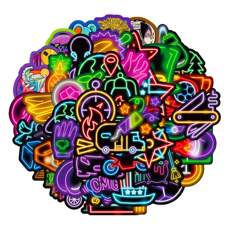 50 neon creative DIY graffiti stickers waterproof personality decorative luggage colorful cartoon stickers spot