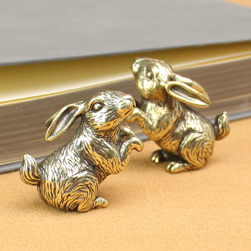 Brass Creative Zodiac Rabbit Ornaments Metal Vintage Personalized Office Desk Rabbit Year of the Rabbit Rabbit Small Ornaments