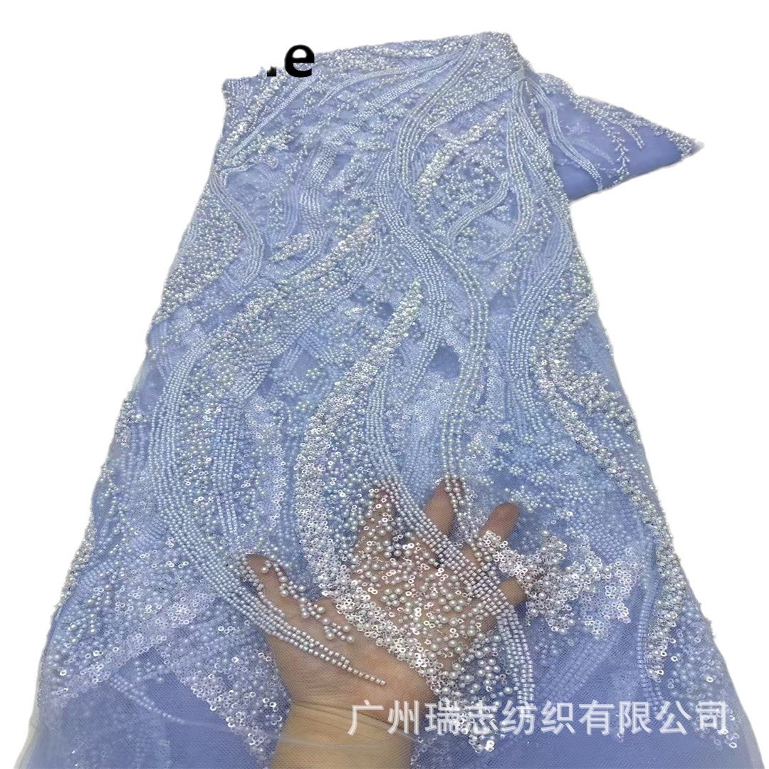 Picture of Spot European and American Bead Tube Embroidery Mesh Embroidery Sequin Embroidery Cloth Fashion Wedding Dress Fabric Beaded Lace