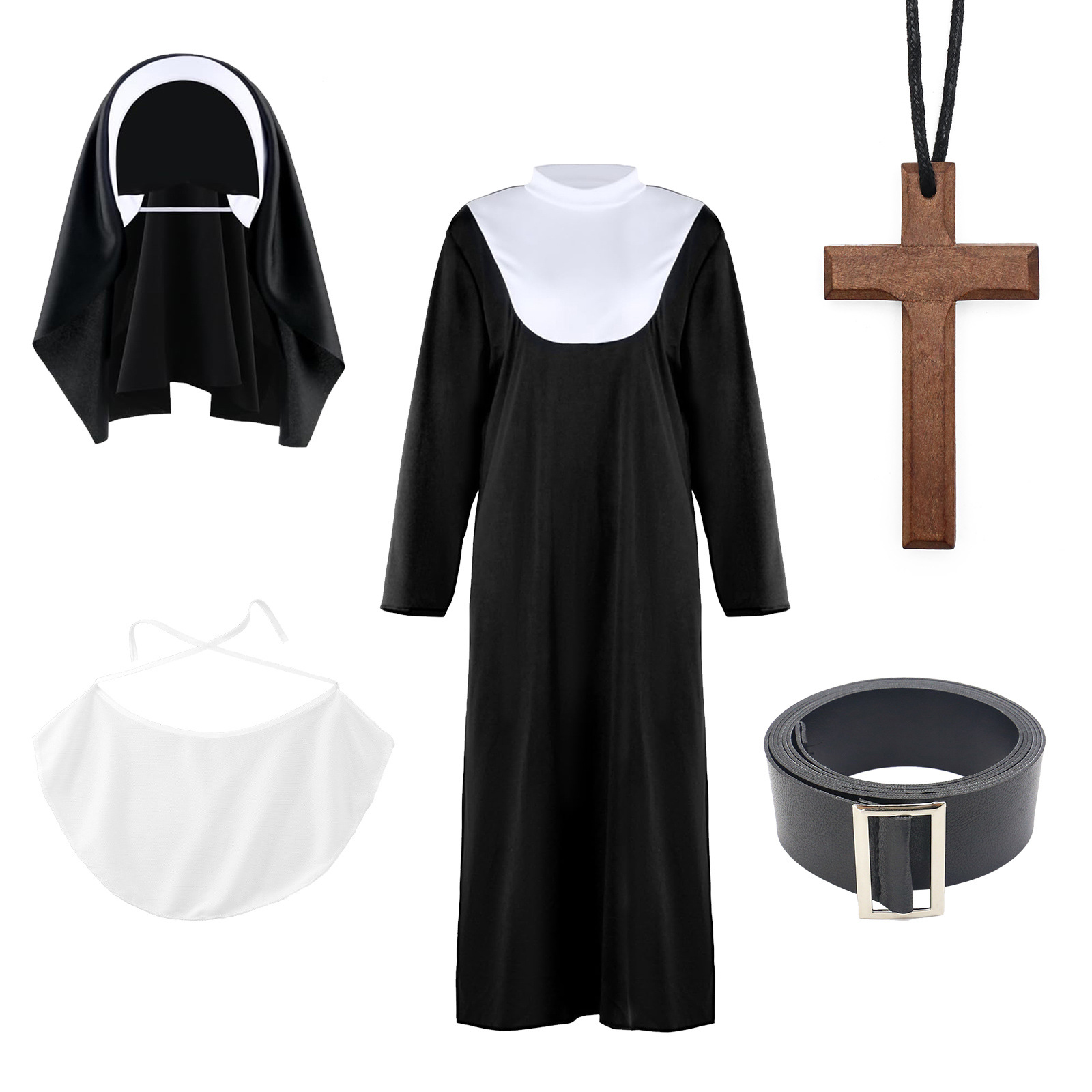 Halloween Nuns Hijab Costume Dress Up Our Lady Missionary Cross Bib COSPLAY Cosplay