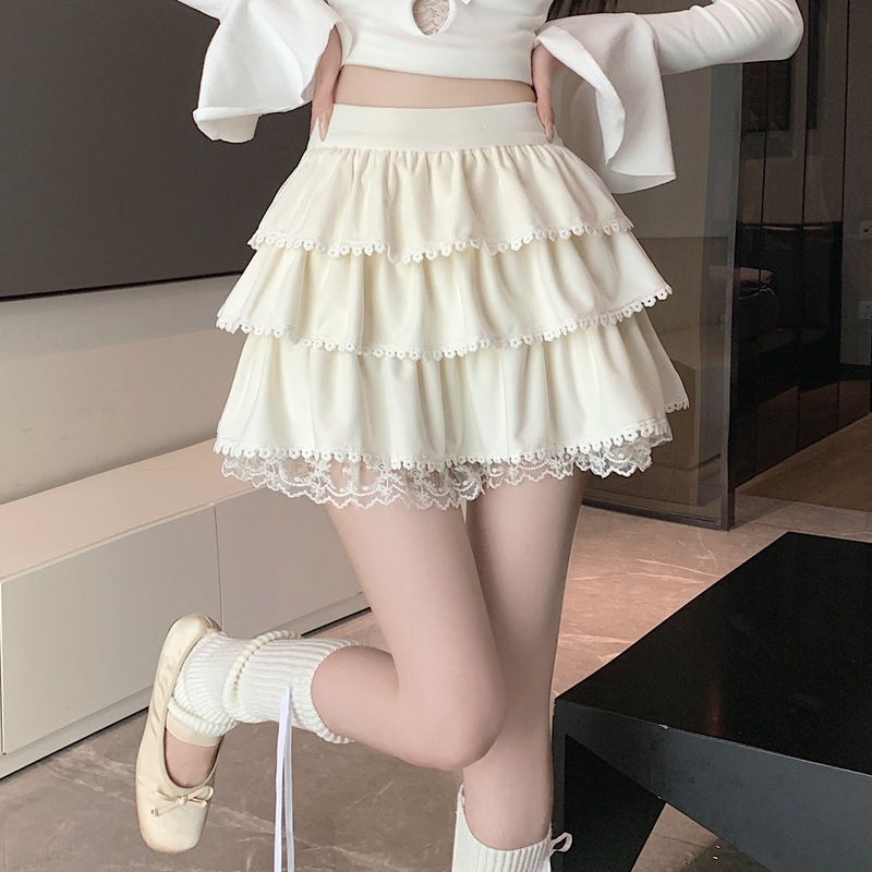 2024 Summer High Waist Princess Puff Skirt Women's Slimming Ruffled Cake Skirt Short Skirt Anti-glare A- line Skirt