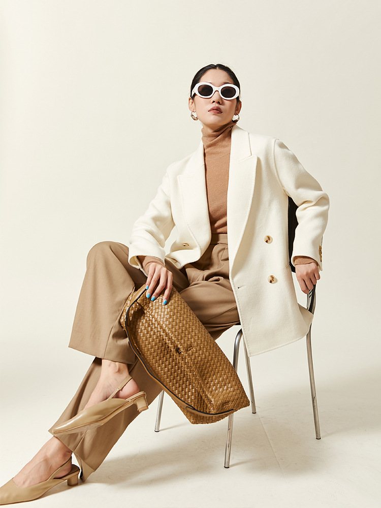 Picture of He Ying 2025 Autumn and Winter Coat Temperament Dry Refined Double-Sided Woolen Coat Casual Suit Double-Breasted Short Style