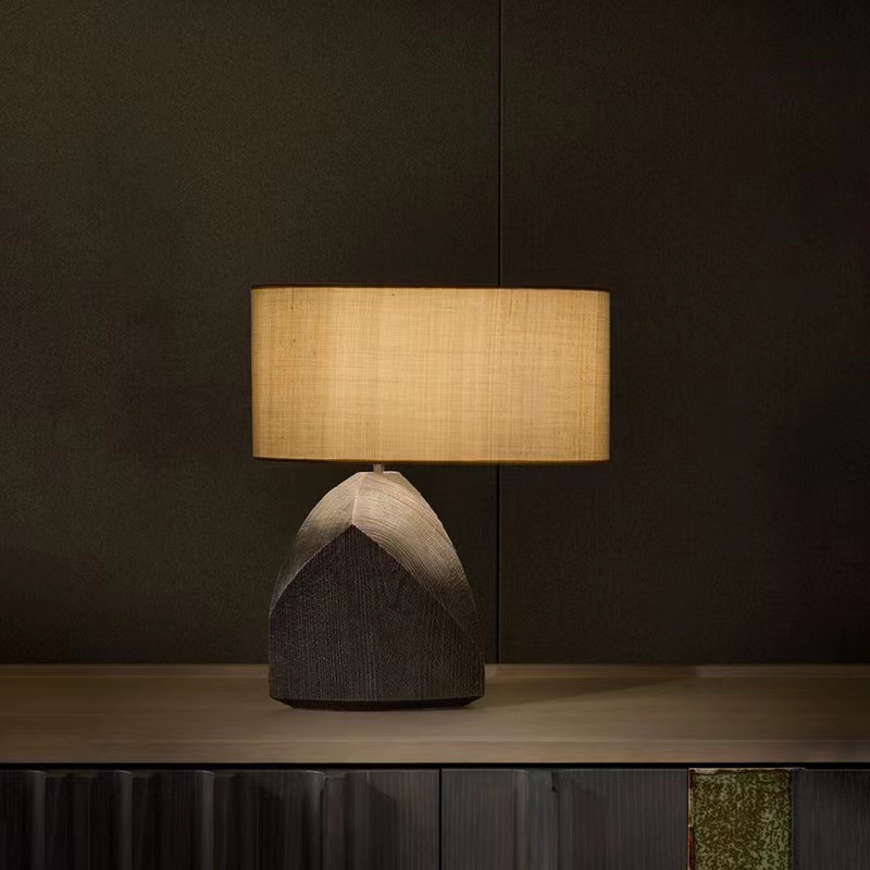Quiet Style Bedroom Bedside Table Lamp Homestay Living Room Simple Tree Wood Grain Art Decorative Lamp New Chinese Style Retro Table Lamp
