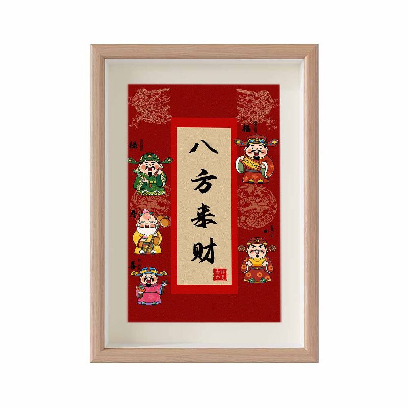 Picture of Bafang Laifu Lushou Xicai New Year Calligraphy Photo Frame Table for Living Room God of Wealth Decorative Calligraphy and Painting Desktop Ornaments