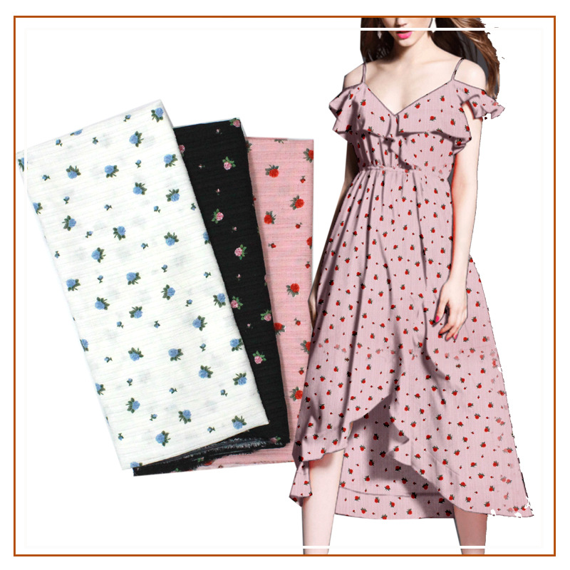 Wave Crumple Floral Printed Floral Cloth Long Dress dress Slip Skirt Short Skirt Shirt Fabric Floral Printed Fabric