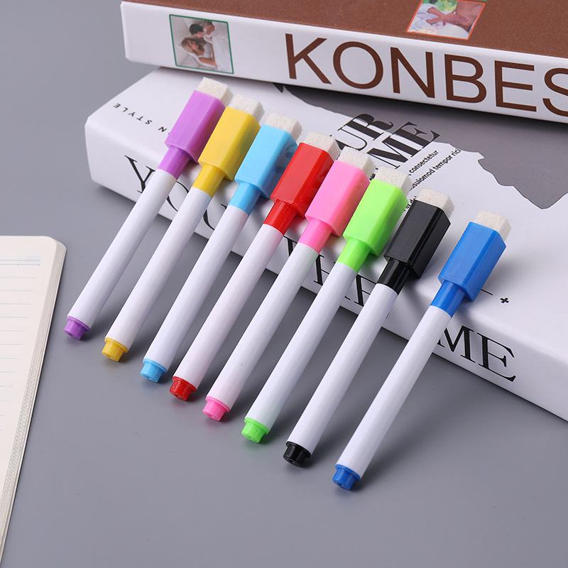 Qianhui children's whiteboard pen erasable color marker pen water-based fine pen black magnetic 8 color whiteboard pen with brush