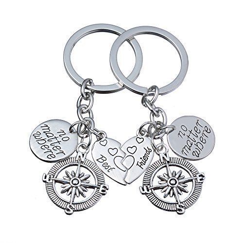 Amazon no matter where European and American compass Best Friends combination keychain