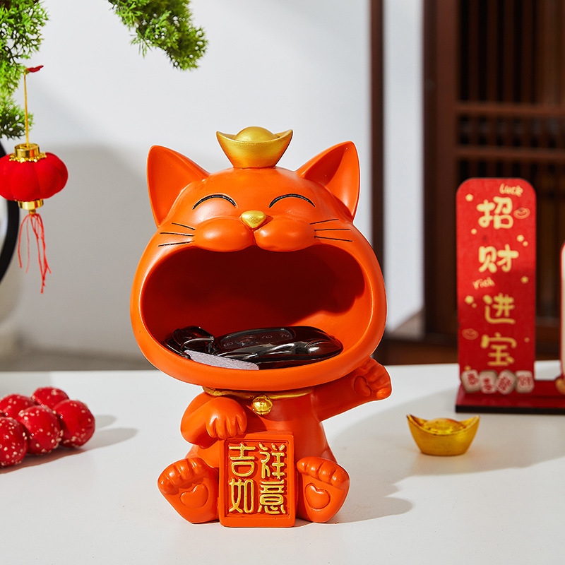 Picture of Bring in Wealth and Treasure Cat Entrance Door Key Storage Home Decoration Ornaments Shoe Cabinet Housewarming Gift Handmade
