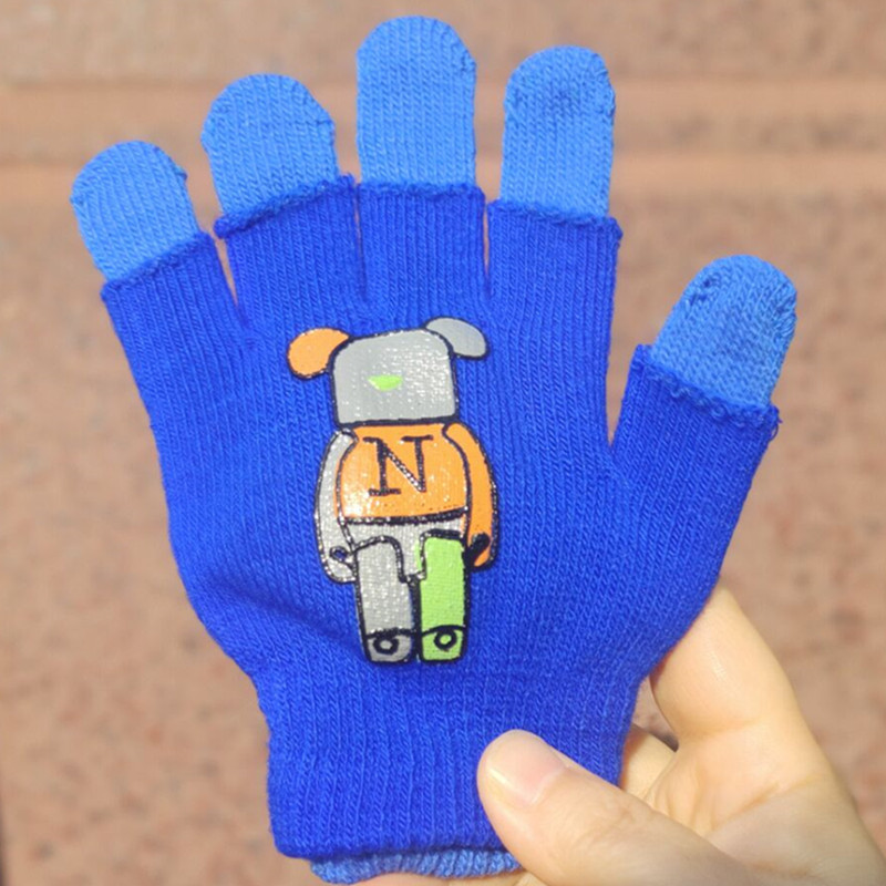 Picture of Children's gloves for boys and girls double-layer three-use autumn and winter warm Student five-finger children knitted astronaut gloves wholesale