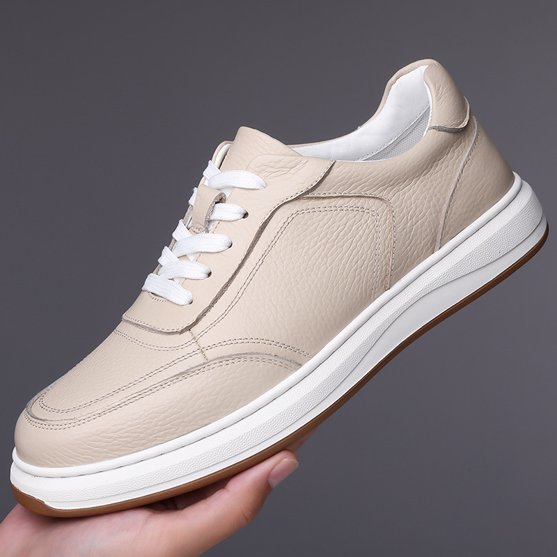 Top layer cowhide men's shoes 2025 spring new white breathable leather soft-soled board shoes lightweight versatile sports shoes