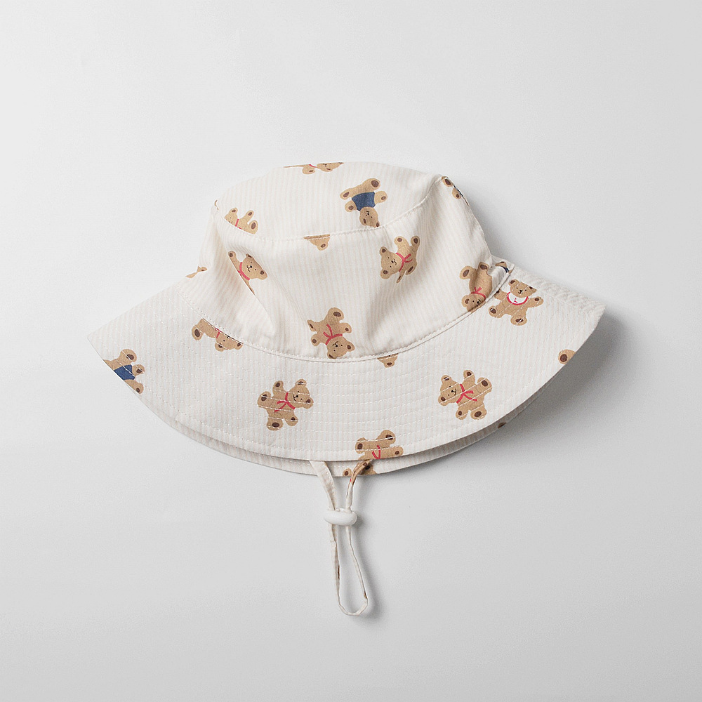 Picture of moinmlon Korean Spring and Summer New Children's Sun Hat Baby Cotton Breathable Sunshade Fisherman Hat Bear