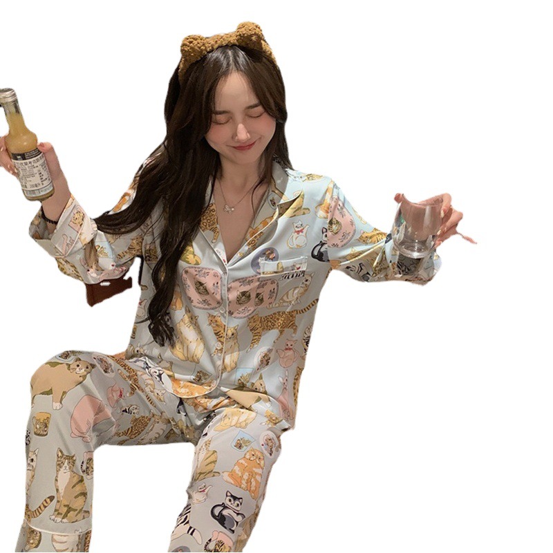 Star Zhao Ruth Pajamas Women's Internet Celebrity TikTok Cute Cat High Sense Cardigan Long Sleeve Home Clothes suit Wholesale